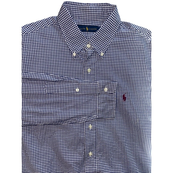 Ralph Lauren Other - Ralph Lauren Mens Blue‎ Gingham Check Button Down Shirt Large Red Pony Logo L